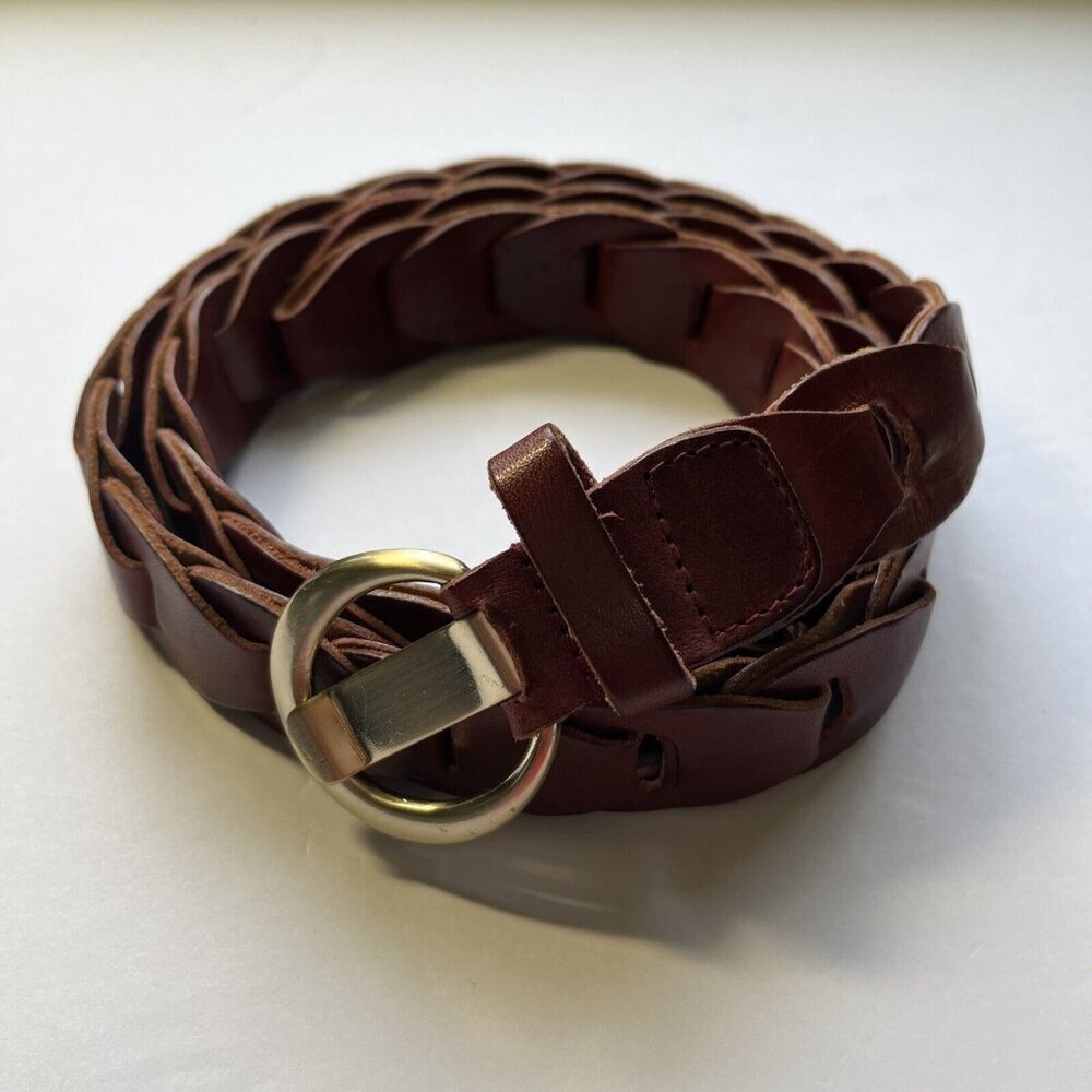 Made In Italy Calf Leather Belt Women’s Sz 40 Chain Link Style Red Tint Brass​​